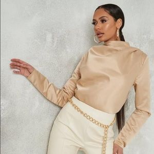 NWT Satin Drape Neck Shoulder Pad Blouse